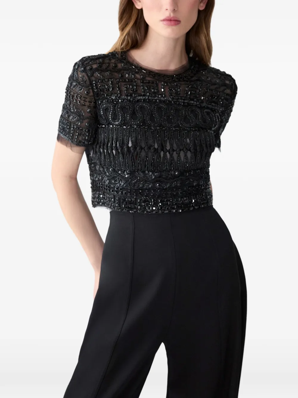 Carolina Herrera Cropped top met geborduurd tule Zwart
