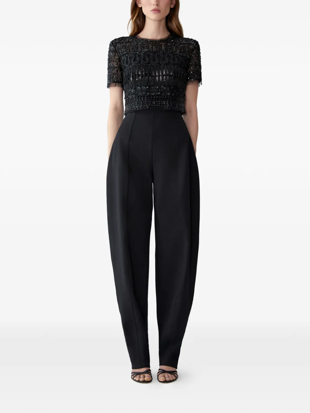 Carolina Herrera Cropped top met geborduurd tule Zwart