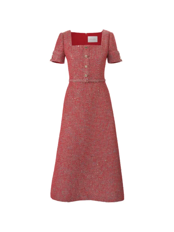 Carolina Herrera Lurex Tweed A-line Midi Dress | Red | FARFETCH