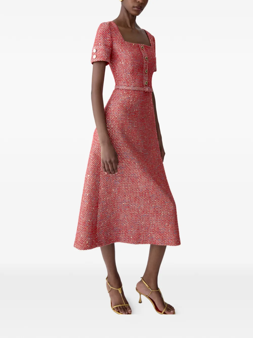 Carolina Herrera Lurex tweed A-lijn midi-jurk Rood