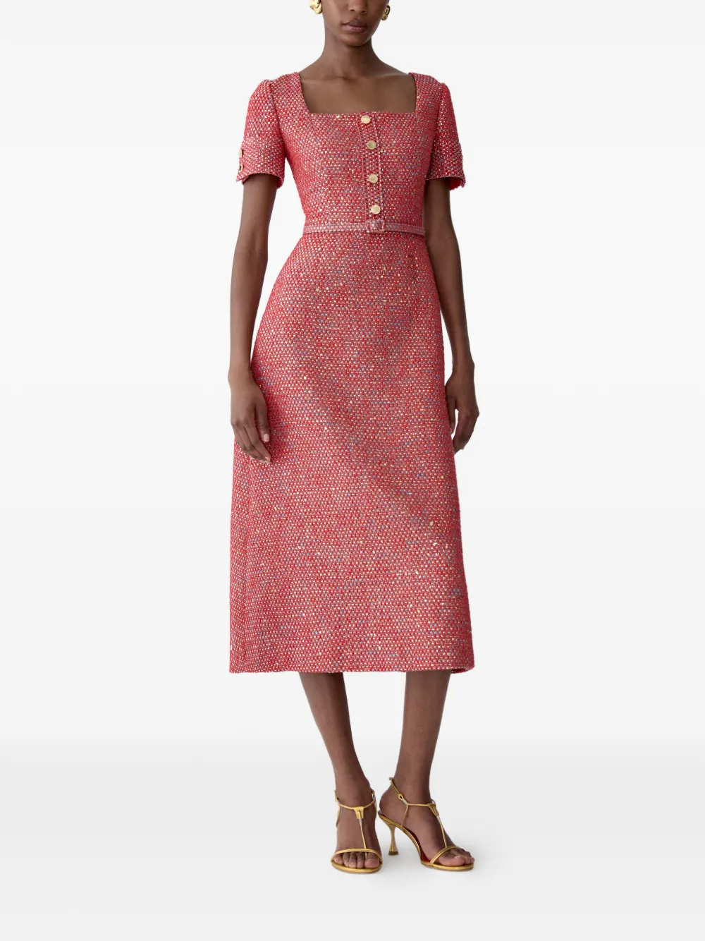 Carolina Herrera Lurex tweed A-lijn midi-jurk Rood