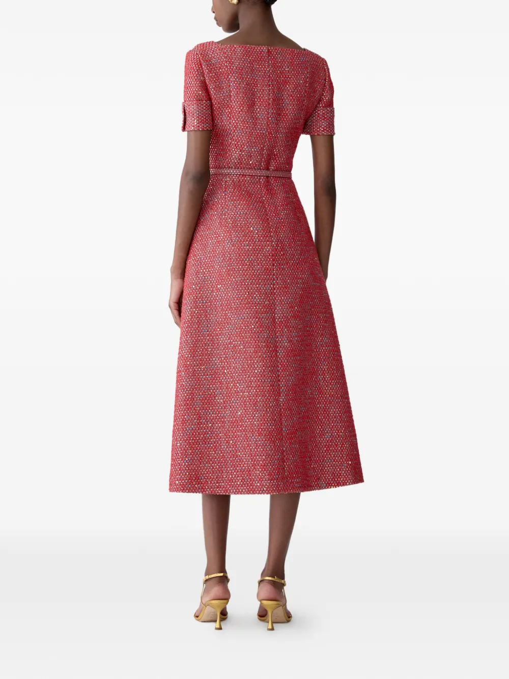 Carolina Herrera Lurex tweed A-lijn midi-jurk Rood