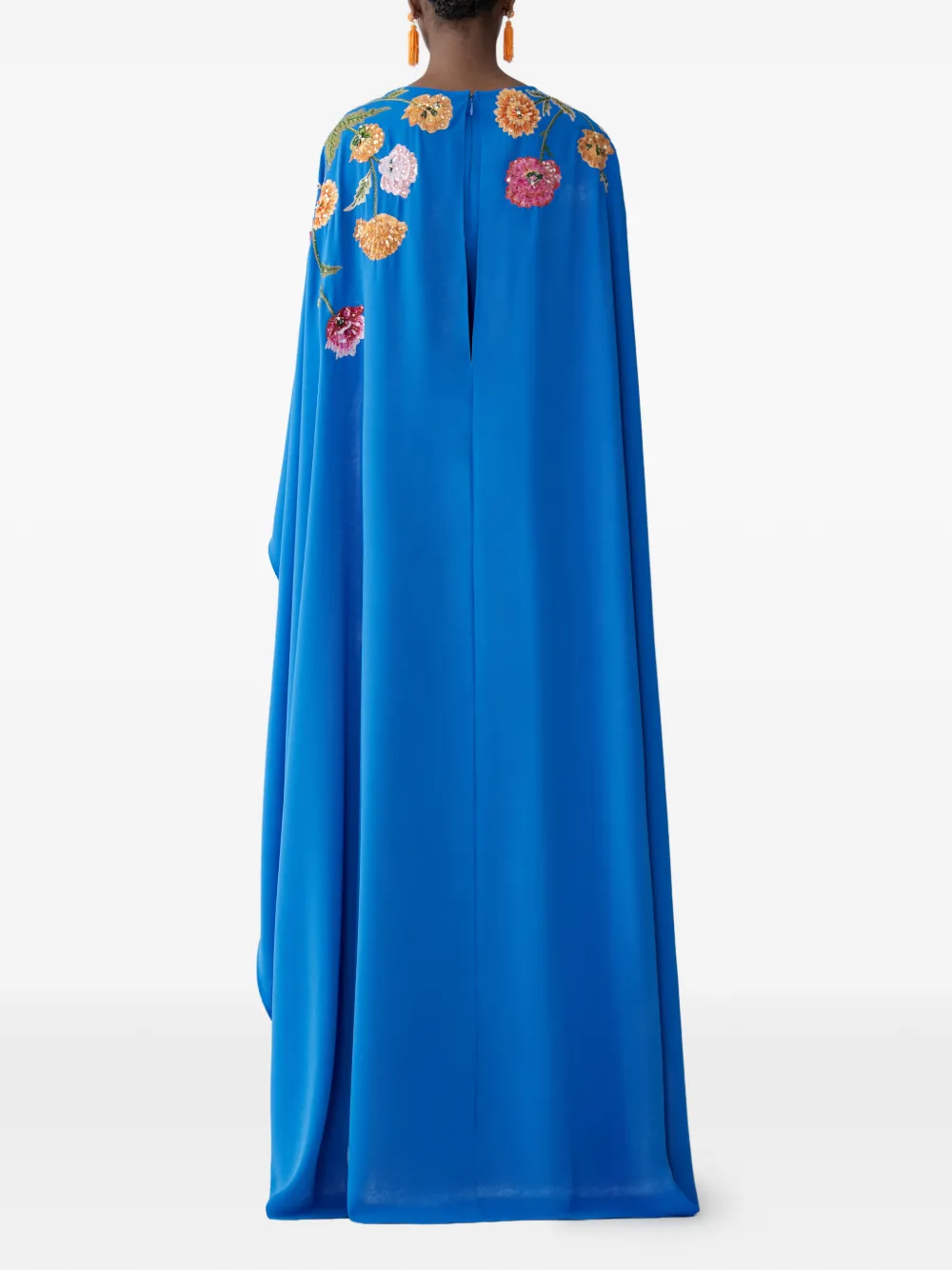  Carolina Herrera Embroidered Cape-front Caftan - Blue 