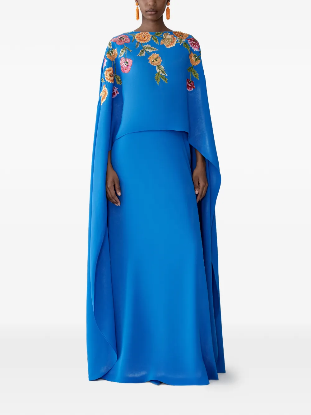  Carolina Herrera Embroidered Cape-front Caftan - Blue 