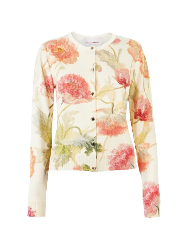 Carolina Herrera Poppy-print Cardigan in Neutrals