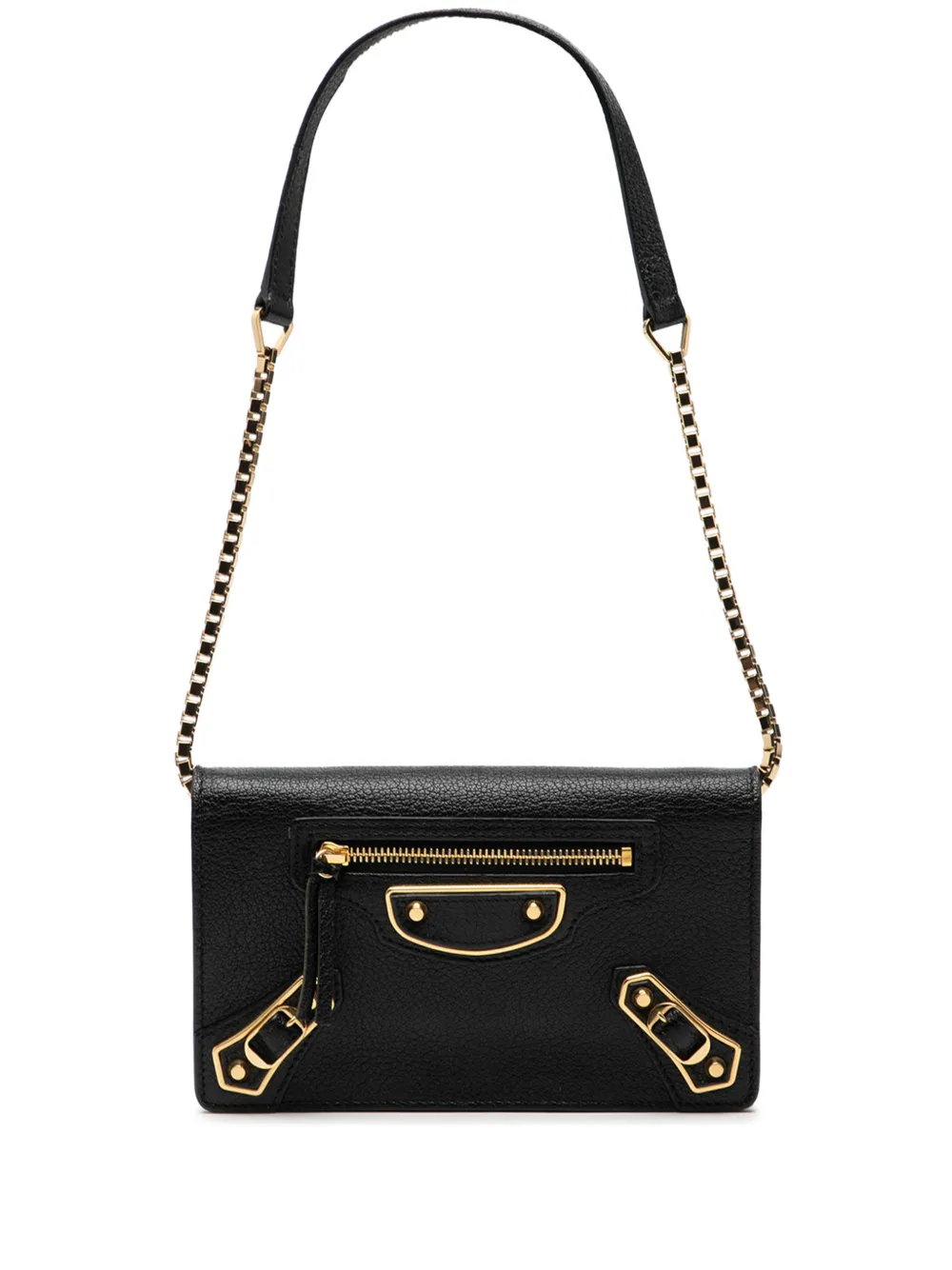 Balenciaga Pre-Owned 2017 Chevre Motocross Metallic Edge Trifold Wallet on Chain shoulder bag - Nero