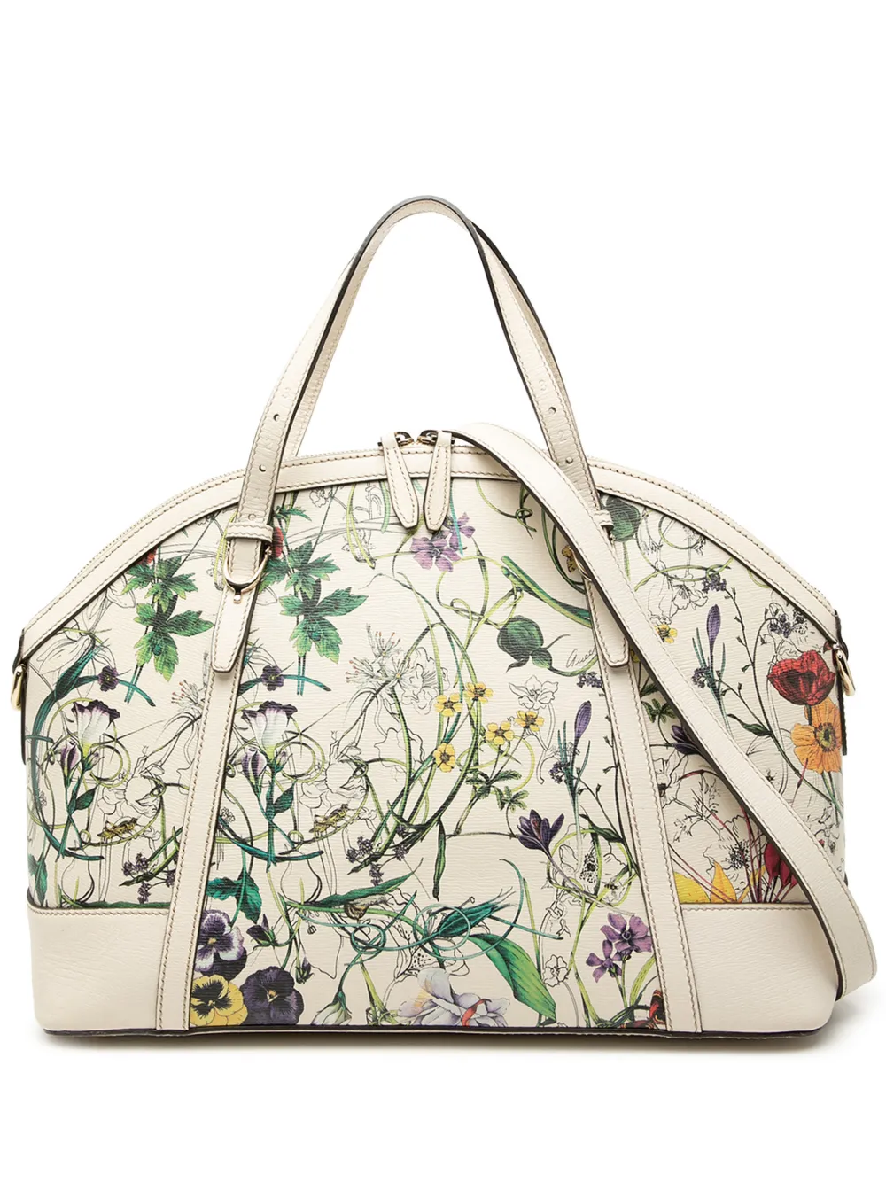 Gucci Pre-Owned 2000-2015 Large Leather Floral Print Nice Dome satchel - Bianco