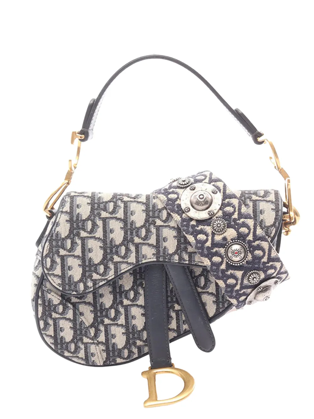 Christian Dior Pre-Owned Borsa a tracolla Saddle mini in tela con motivo Oblique 2010-2026 - Marrone