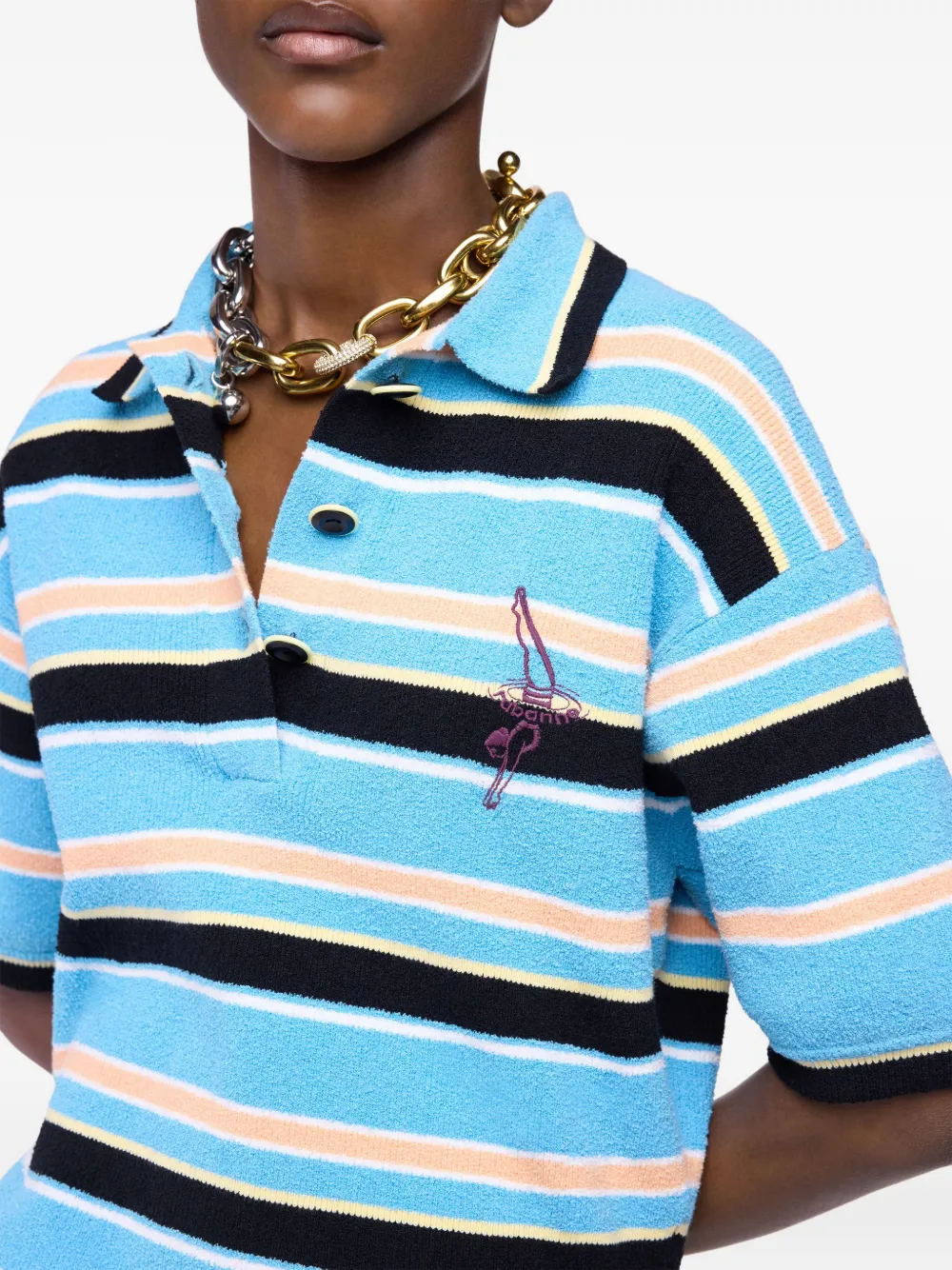 Rabanne Gestreepte polotop met borduurwerk Blauw