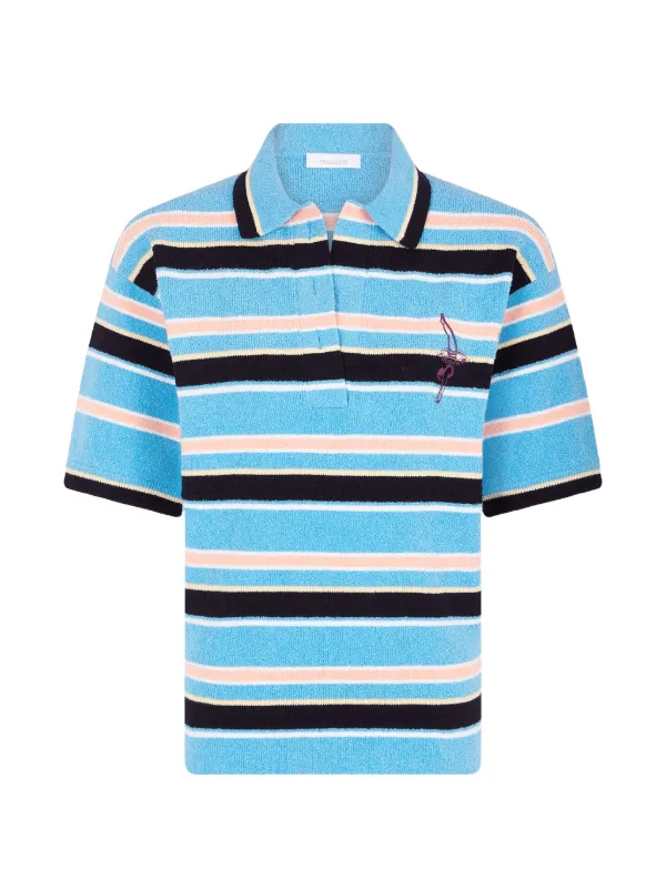 Rabanne Striped Terry Cotton Polo in Blue