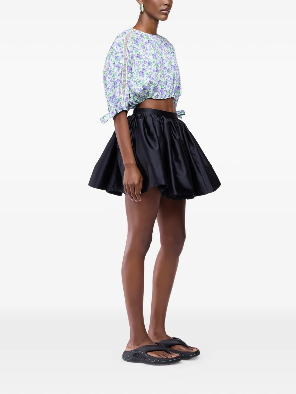 Rabanne Cropped top met pofmouwen en bloemenprint Paars
