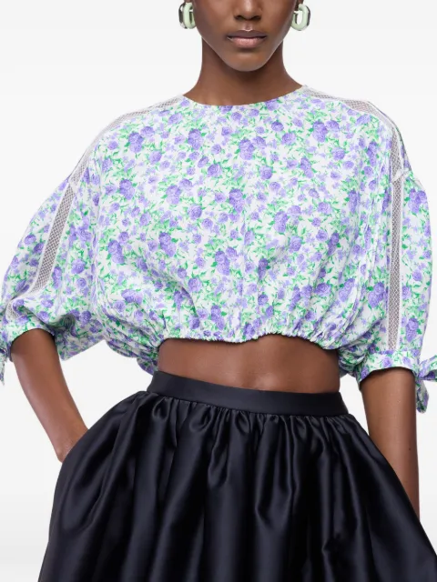 Rabanne floral puff-sleeved crop top