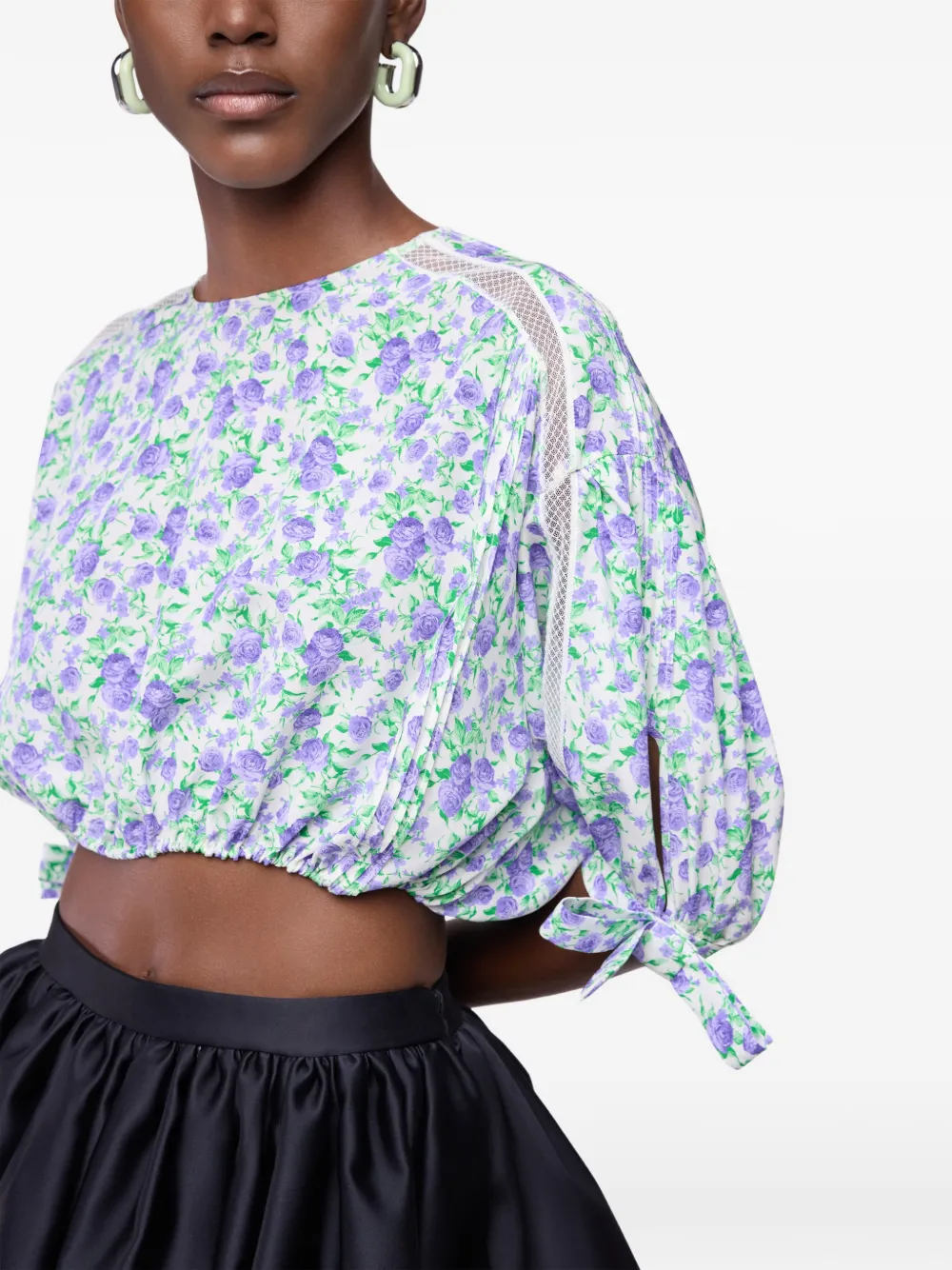 Rabanne Cropped top met pofmouwen en bloemenprint Paars