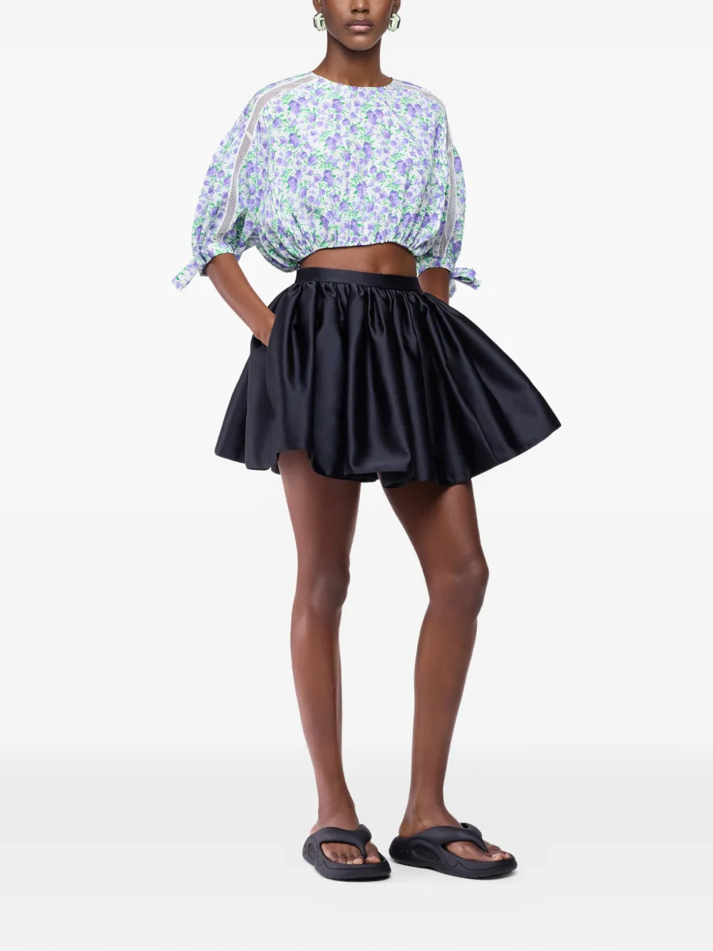 Rabanne Cropped top met pofmouwen en bloemenprint Paars