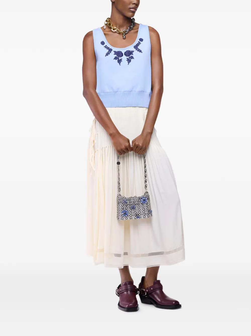 Rabanne Midi-rok met strik en kant Beige