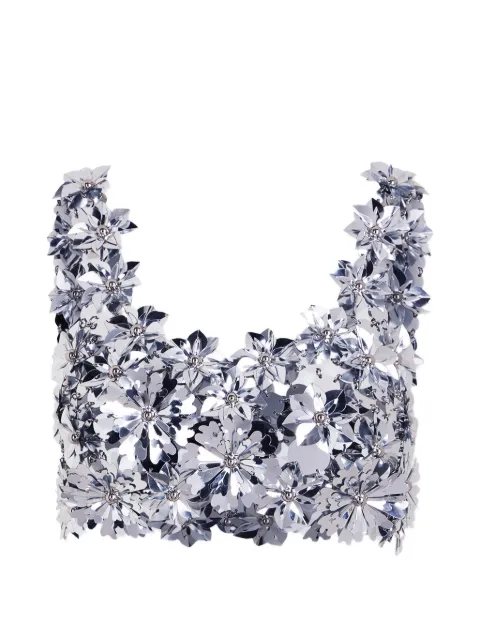 Rabanne sleeveless bralette top in assemblage with flower details