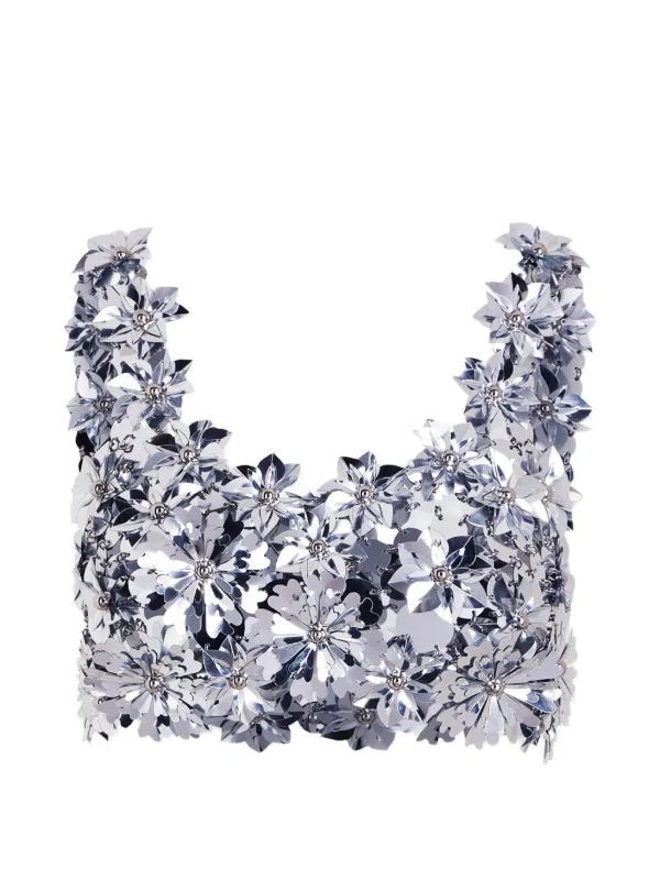 Rabanne Flower-appliqué Top in Silver
