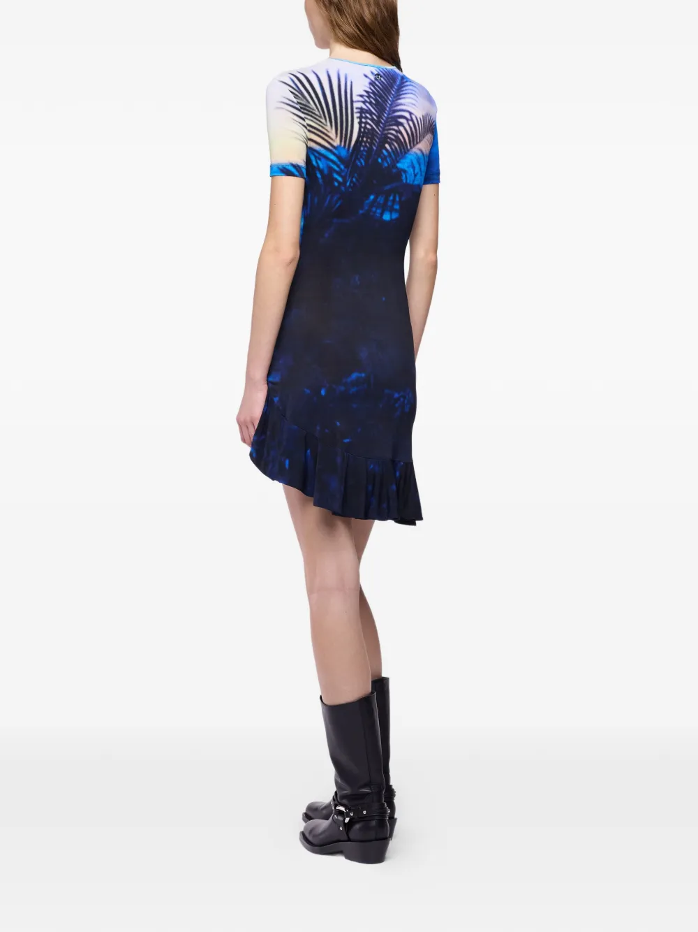 Rabanne Mini-jurk met zonsondergang print en ruches Blauw