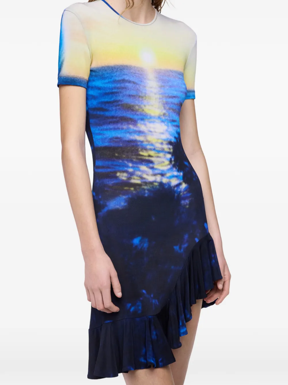 Rabanne Mini-jurk met zonsondergang print en ruches Blauw