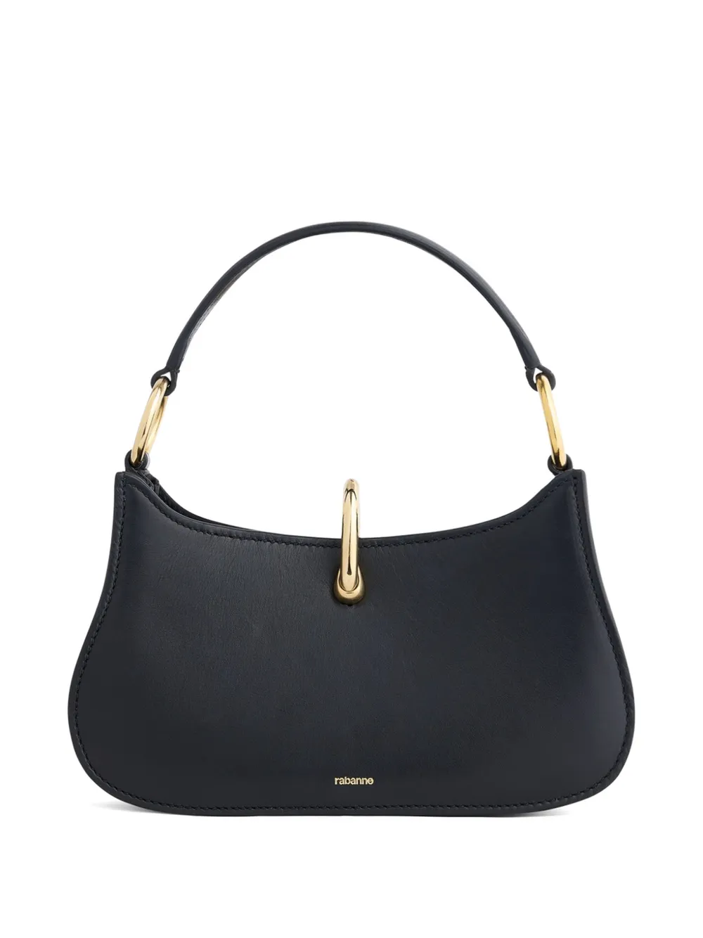 Rabanne Borsa a spalla micro in pelle con anello - Nero