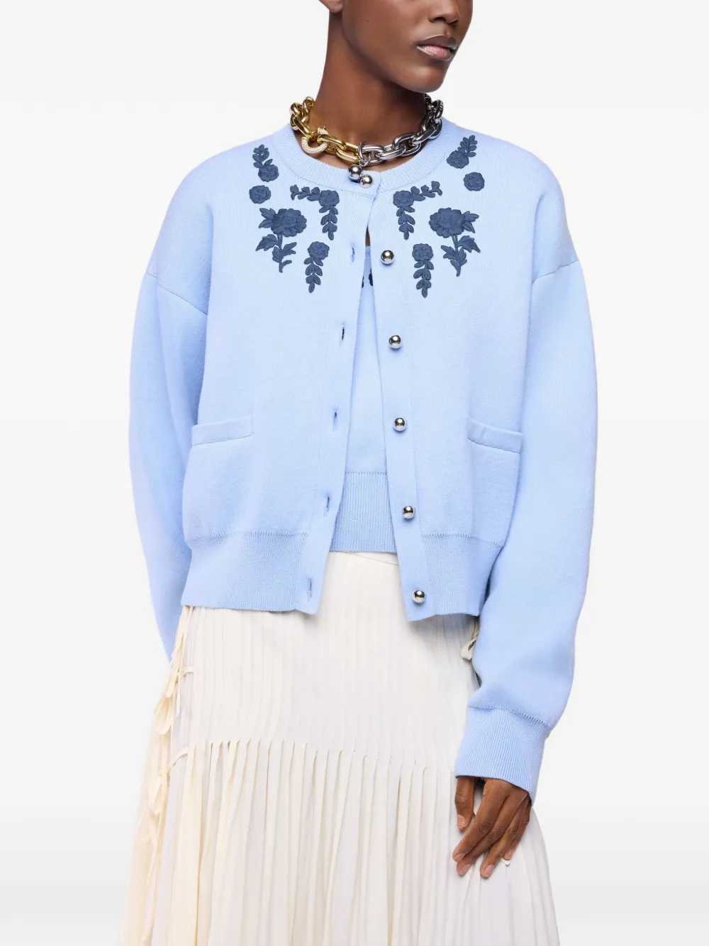 Rabanne Vest met geborduurde bloemen Blauw