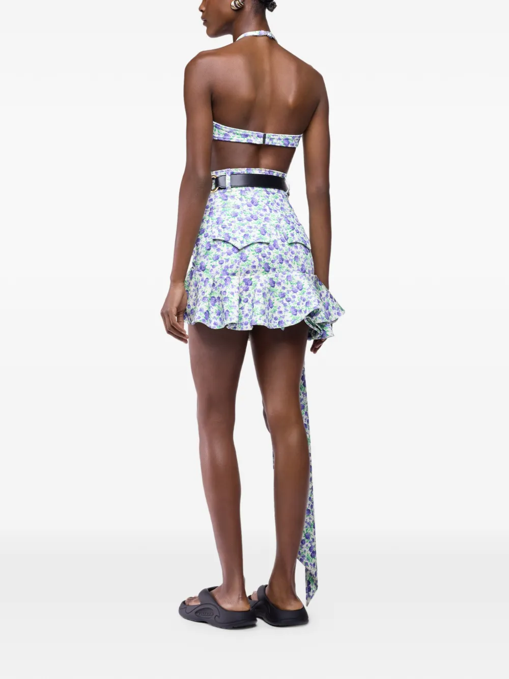 Rabanne Liberty mini-rok met ruches en print Groen