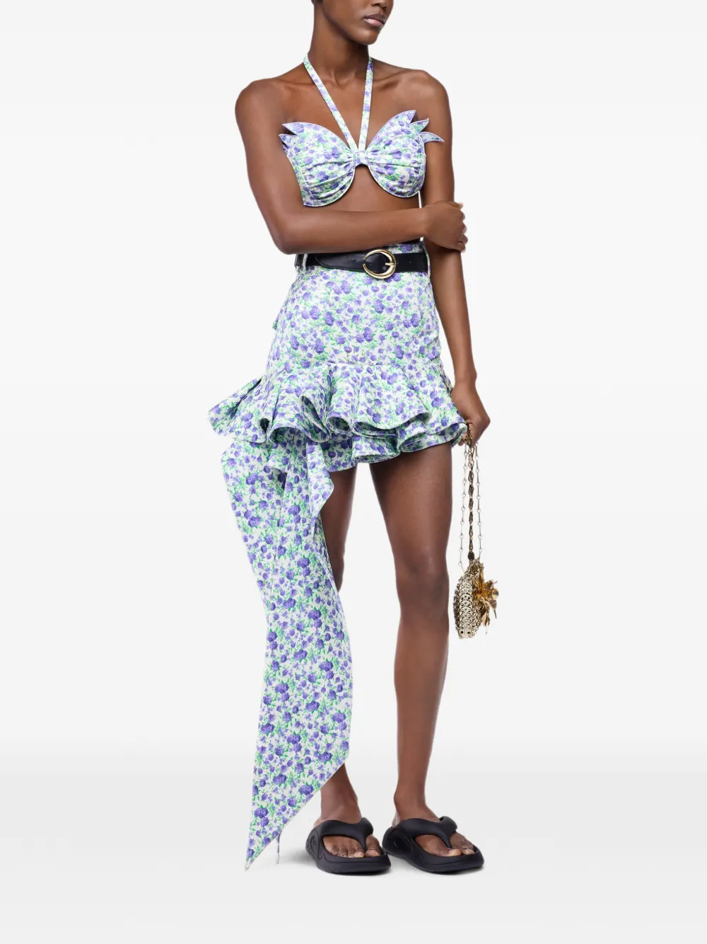 Rabanne Liberty mini-rok met ruches en print Groen