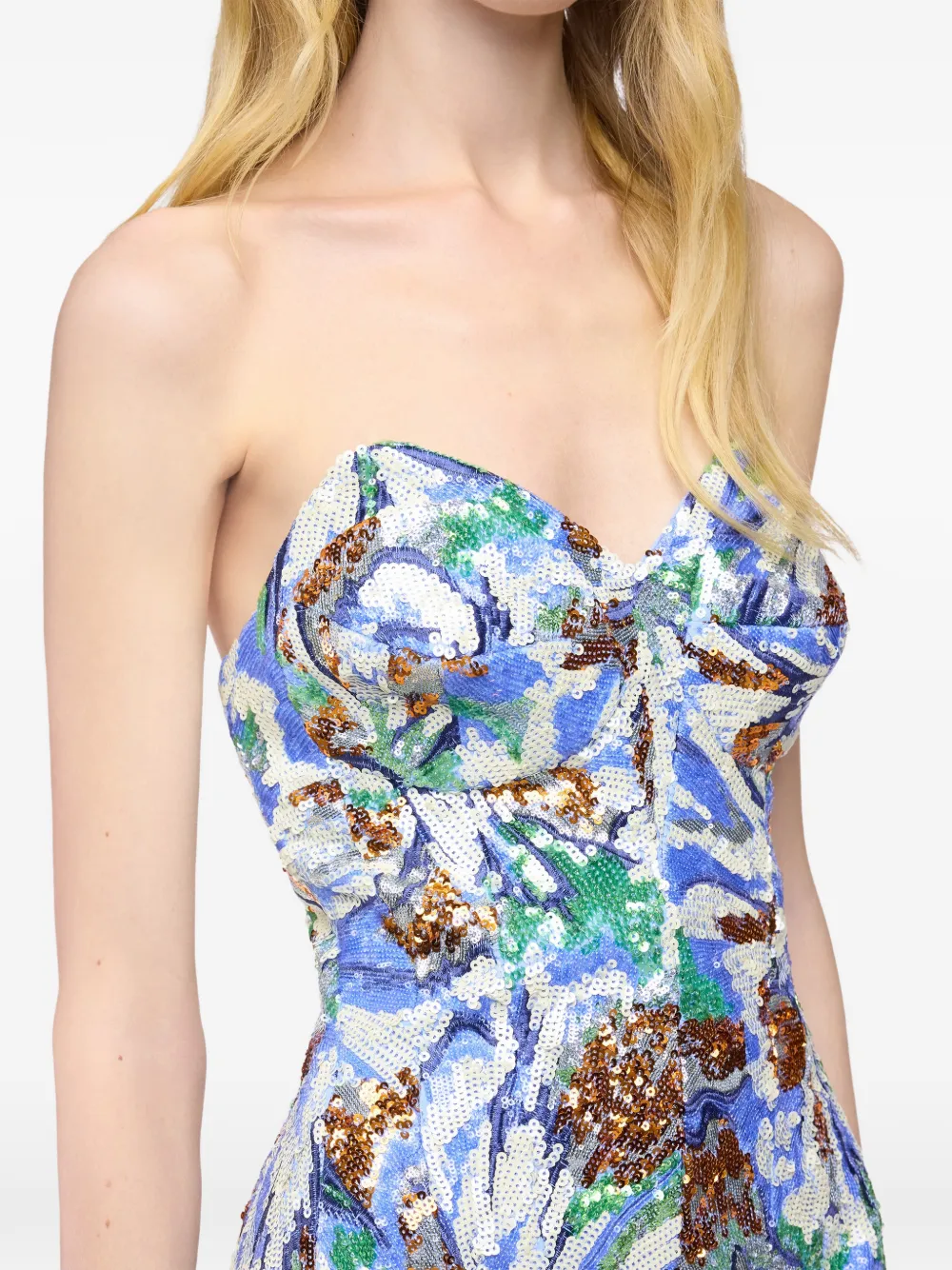 Rabanne Midi-jurk met pailletten en bloemenprint Blauw