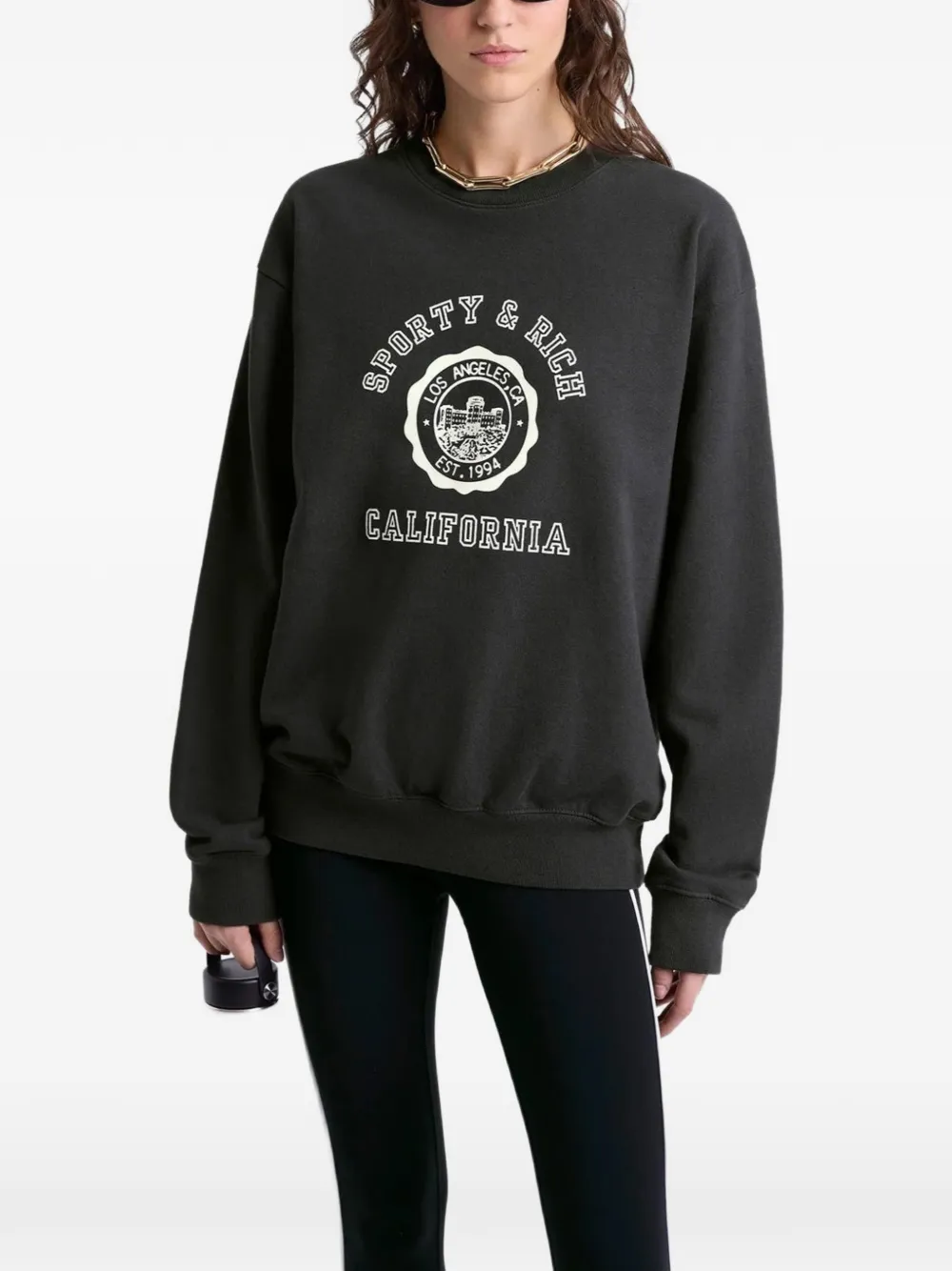 Sporty & Rich California embleem met ronde hals Zwart