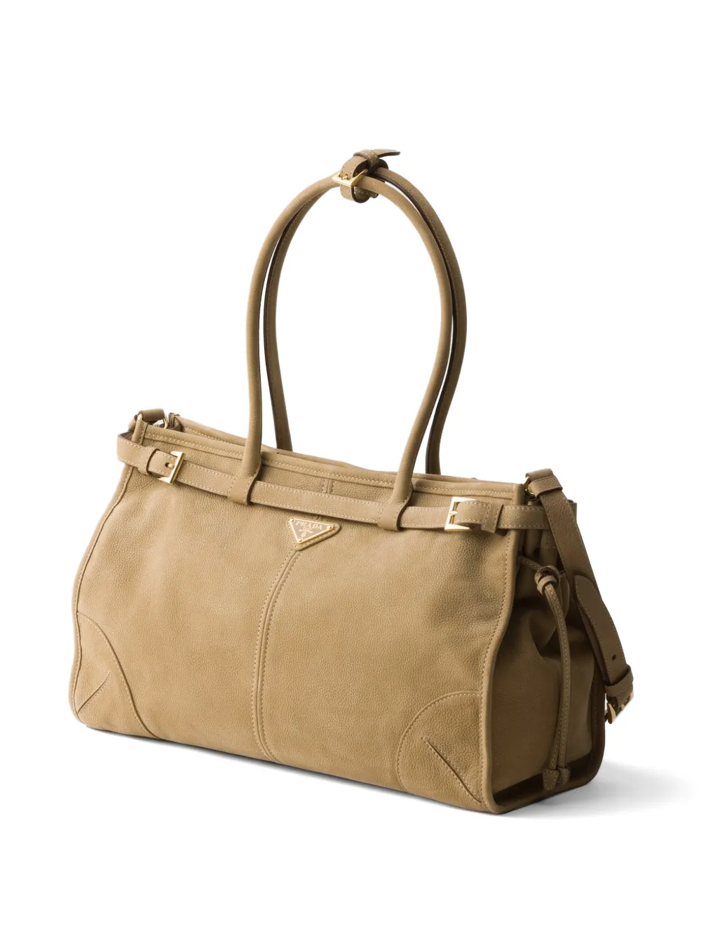 Prada Bonnie grote nubuck leren handtas Beige