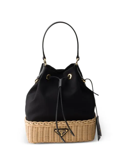 Prada wicker and canvas bucket bag