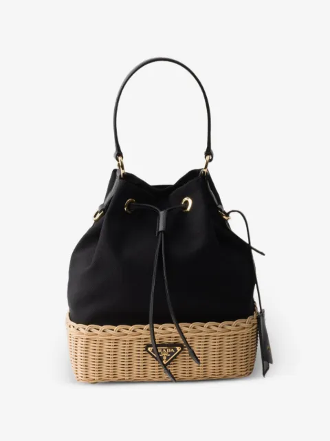 Prada wicker and canvas bucket bag