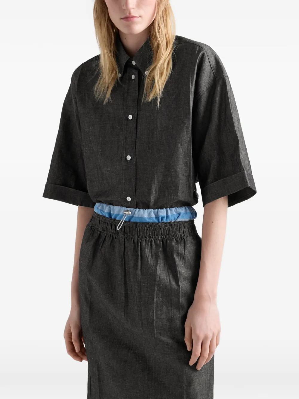  Prada Short-sleeved Chambray Shirt - Blue 