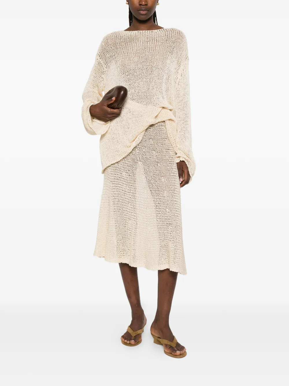KHAITE Inaya gehaakte midi-rok Beige