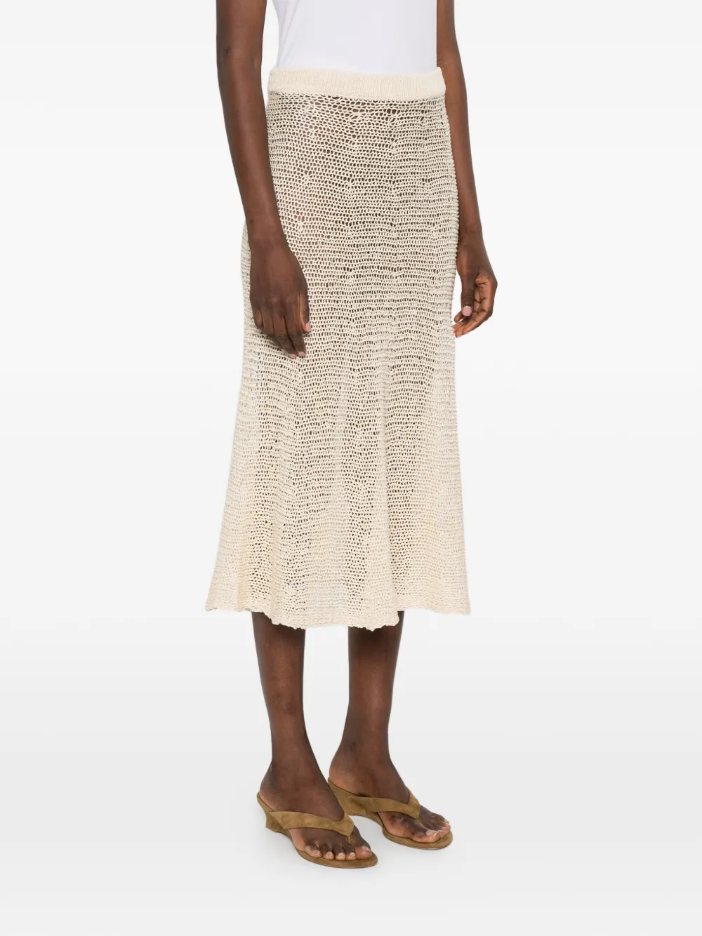 KHAITE Inaya gehaakte midi-rok Beige