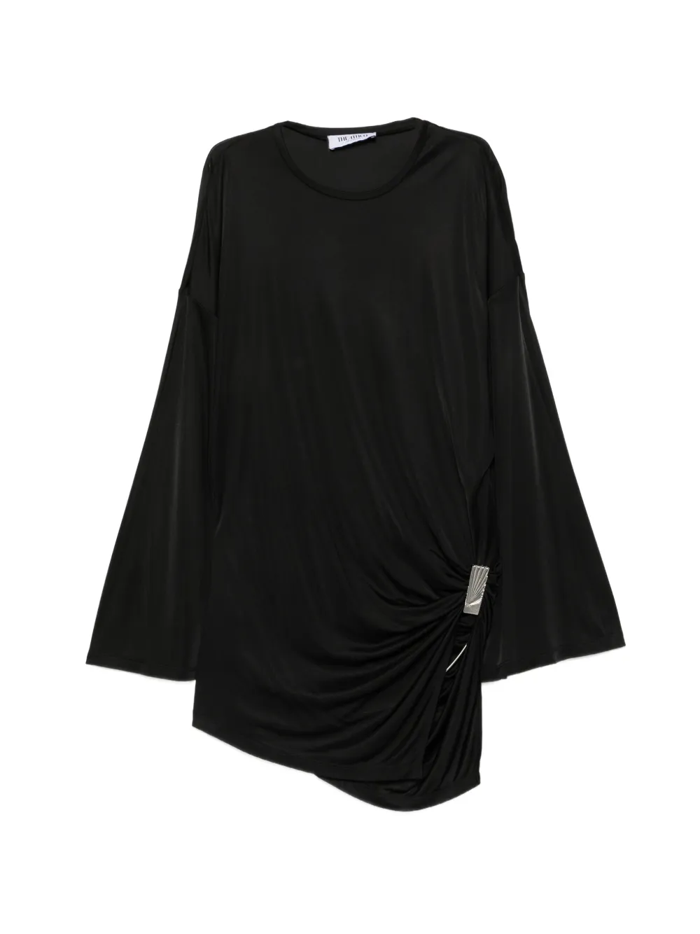 The Attico draped-detail long-sleeve mini dress - Nero
