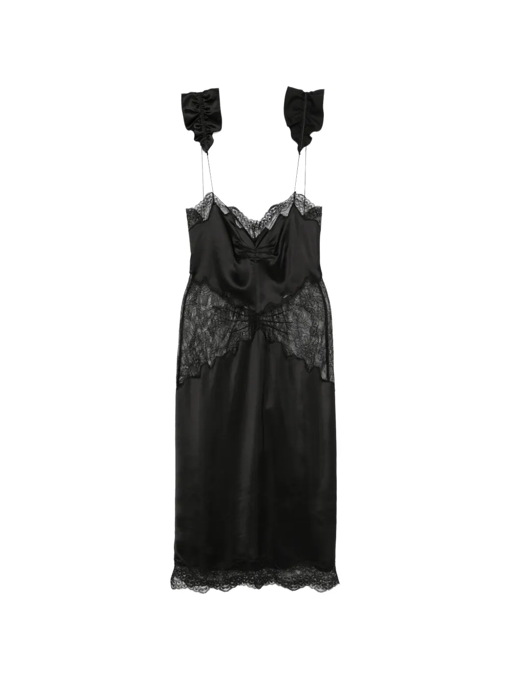 The Attico lace-trim ruffled midi dress - Nero