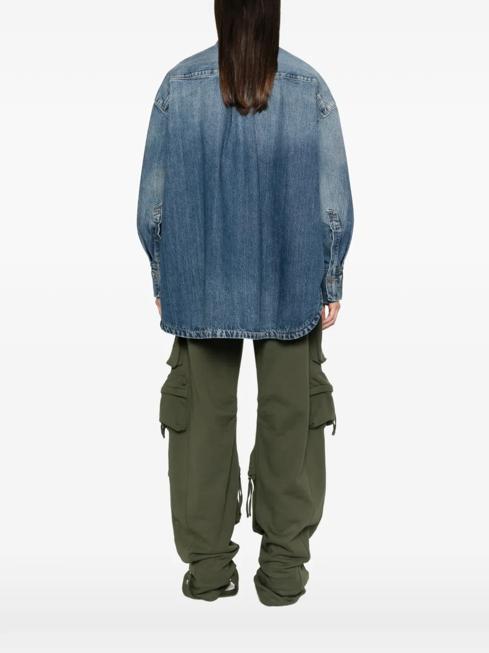 The Attico Denim blouse met asymmetrische afwerking Blauw