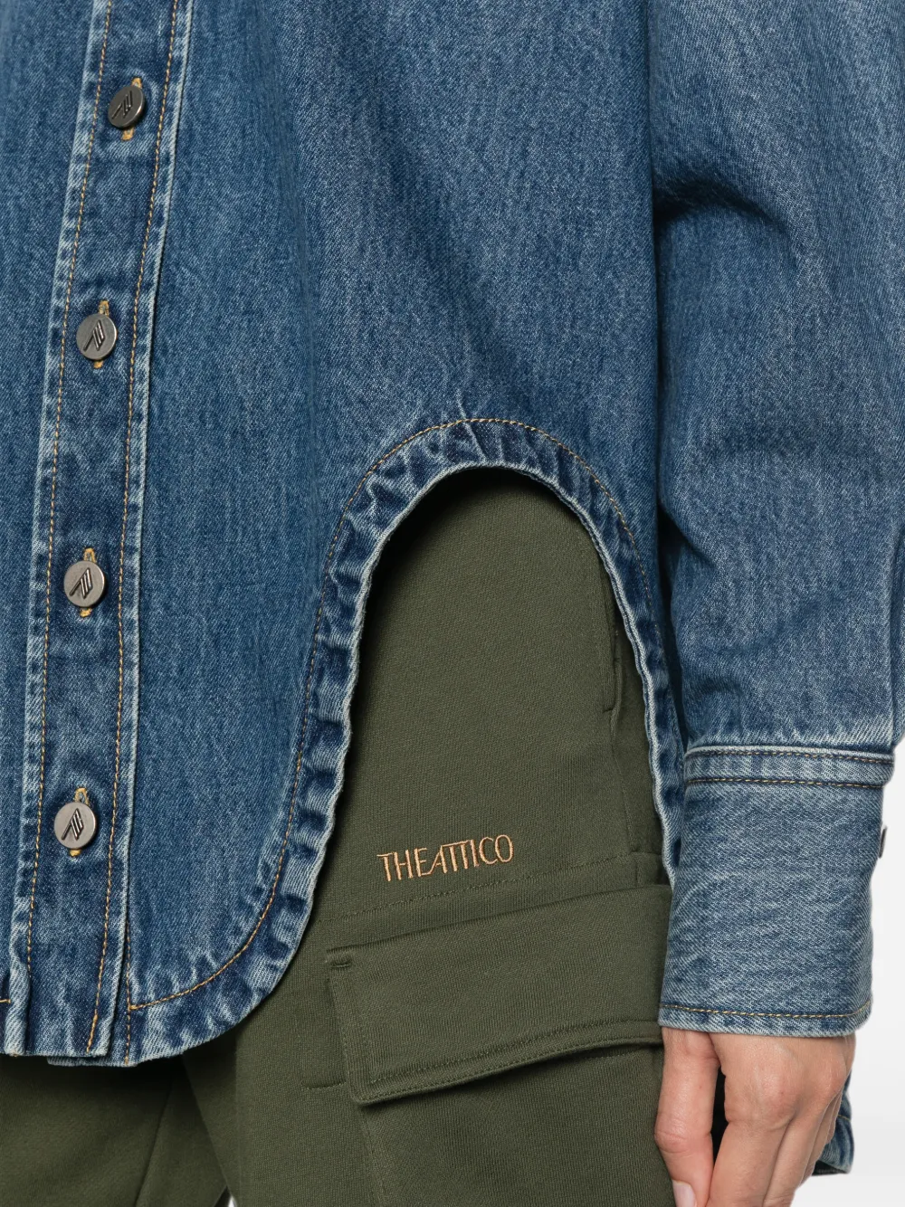 The Attico Denim blouse met asymmetrische afwerking Blauw