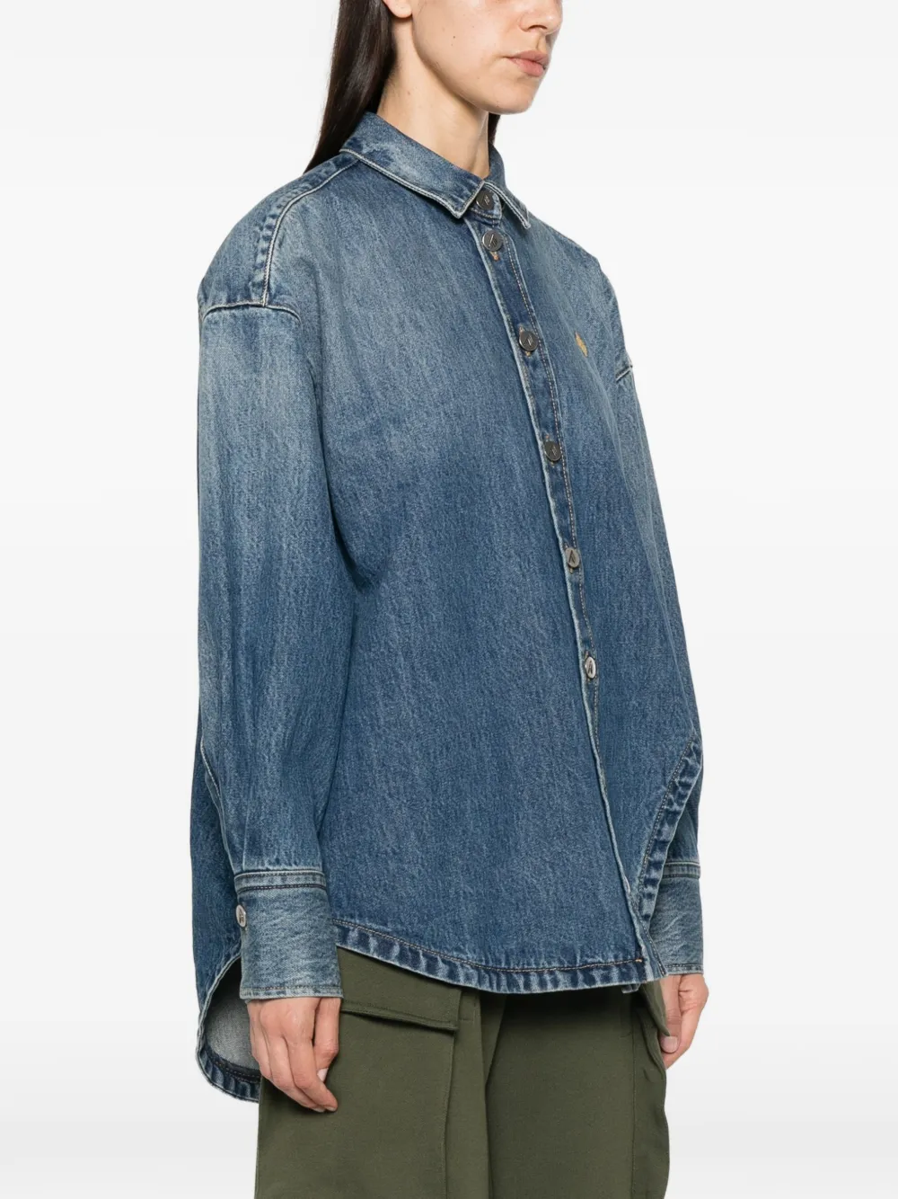 The Attico Denim blouse met asymmetrische afwerking Blauw