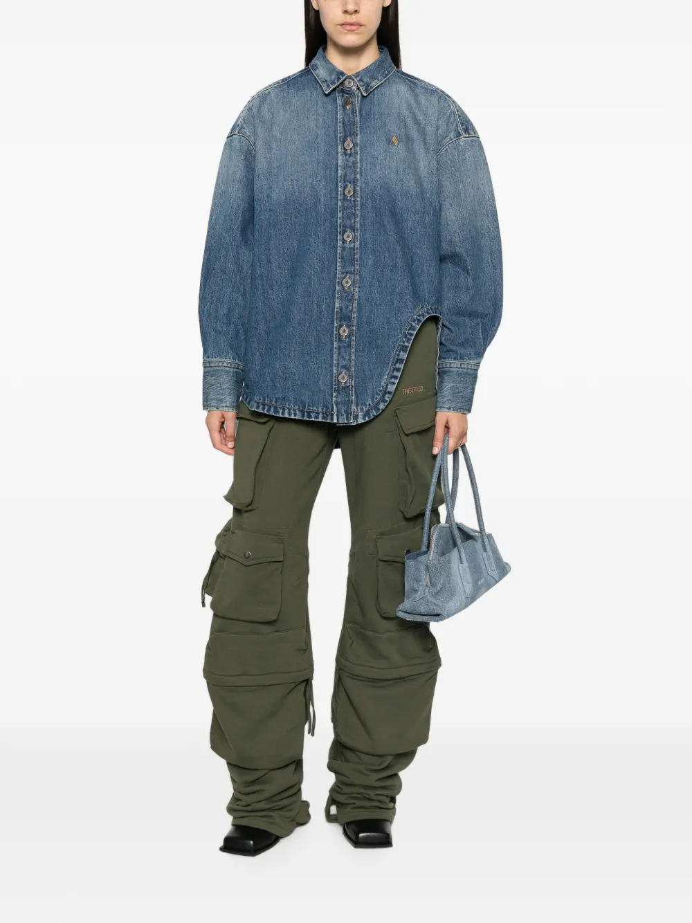The Attico Denim blouse met asymmetrische afwerking Blauw