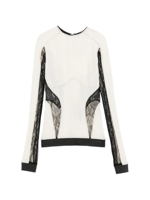 The Attico Lace-insert Ribbed-knit Top in White