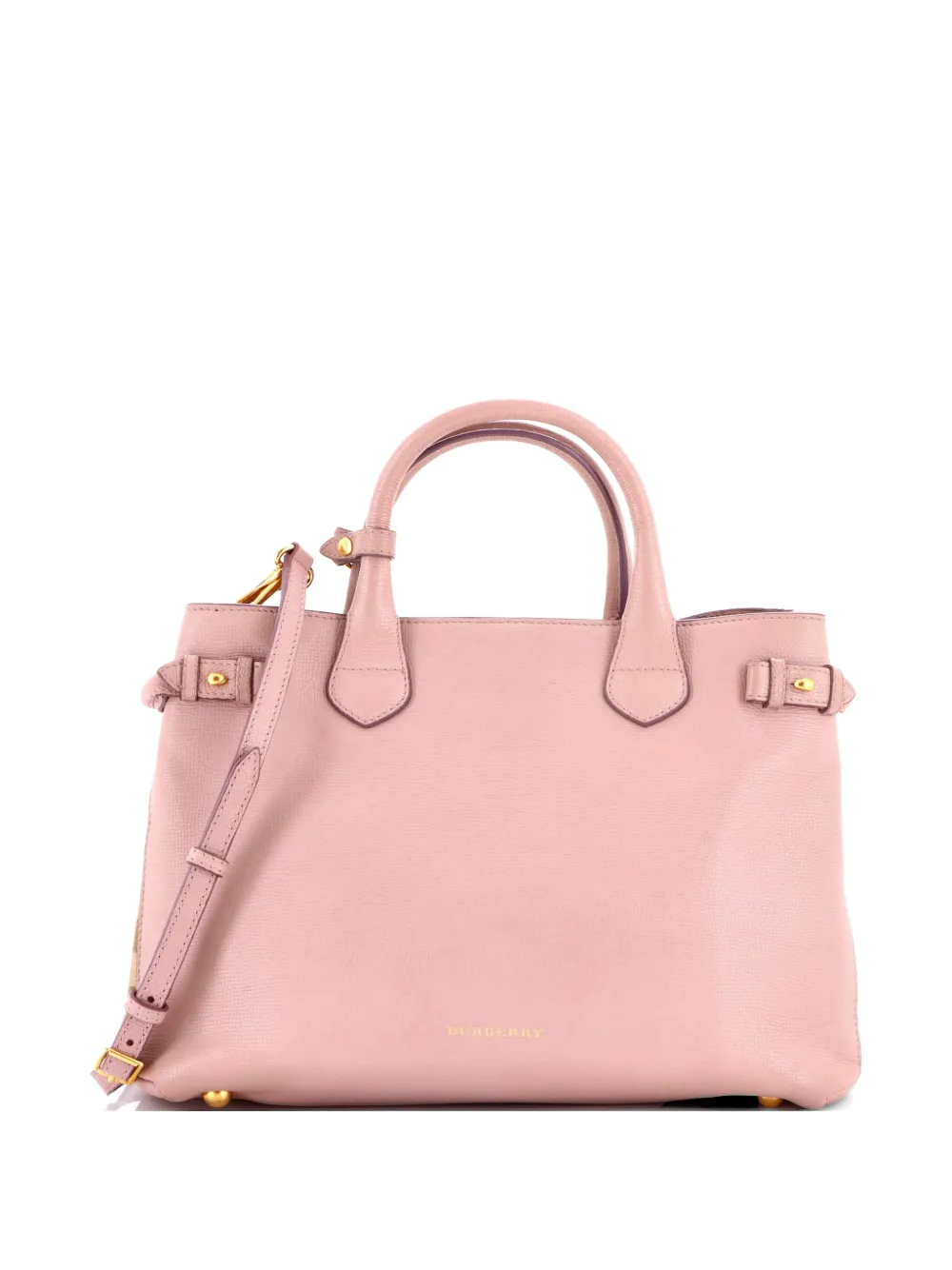 Burberry Pre-Owned Mittelgroße Banner Tote Satchel-Tasche aus Leder und House Check-Canvas - Nude