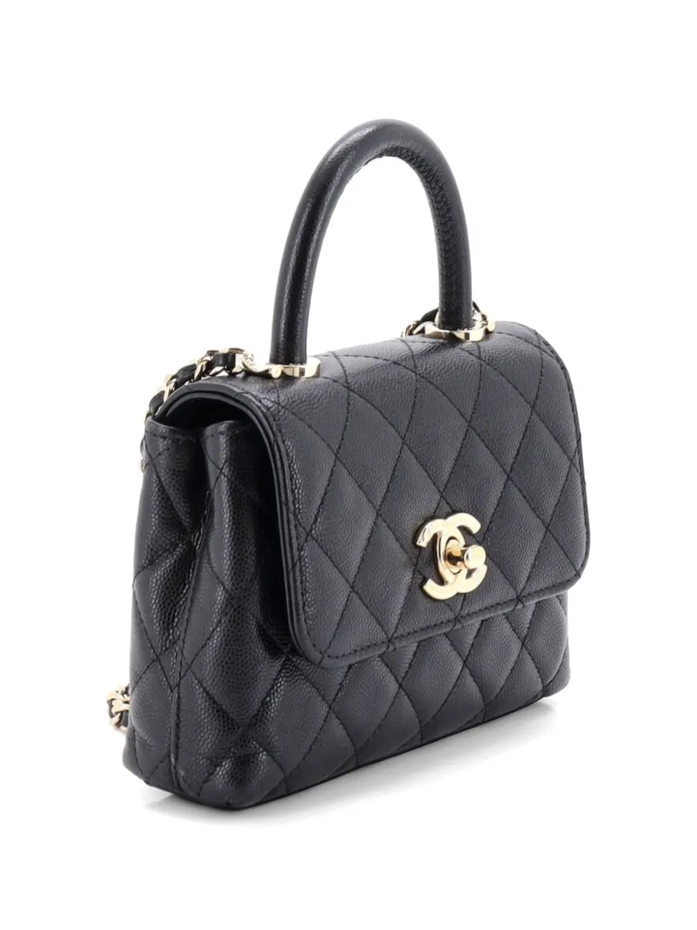 Coco Top Handle Clutch With Chain Quilted Caviar Mini Satchel