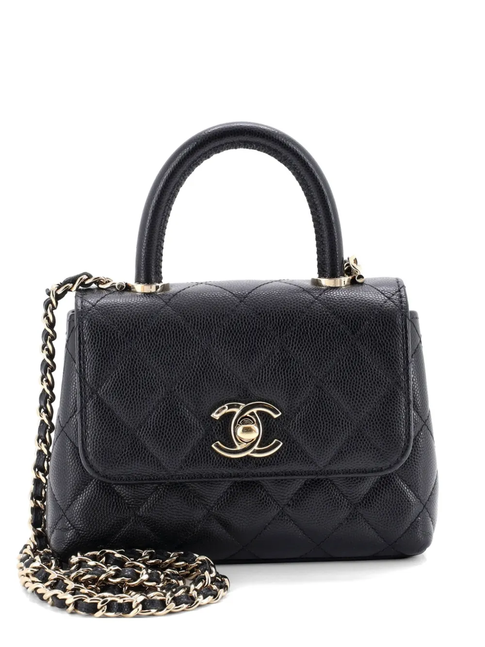 CHANEL Pre-Owned Coco Top Handle Clutch with Chain Quilted Caviar Mini satchel - Nero
