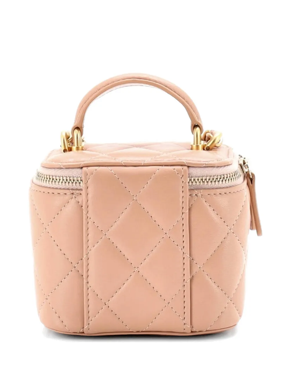  Chanel Pre-owned Classic Top Handle Vanity Case With Chain Quilted Lambskin Mini Crossbody Bag - Neutrals 