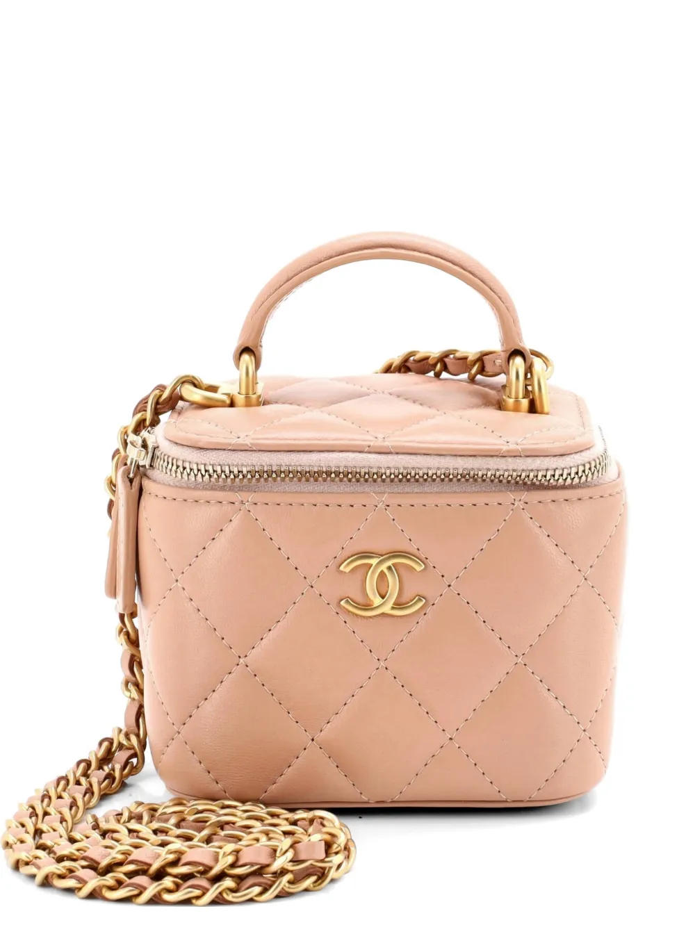 CHANEL Pre-Owned Classic Top Handle Vanity Case with Chain Quilted Lambskin Mini crossbody bag - Toni neutri