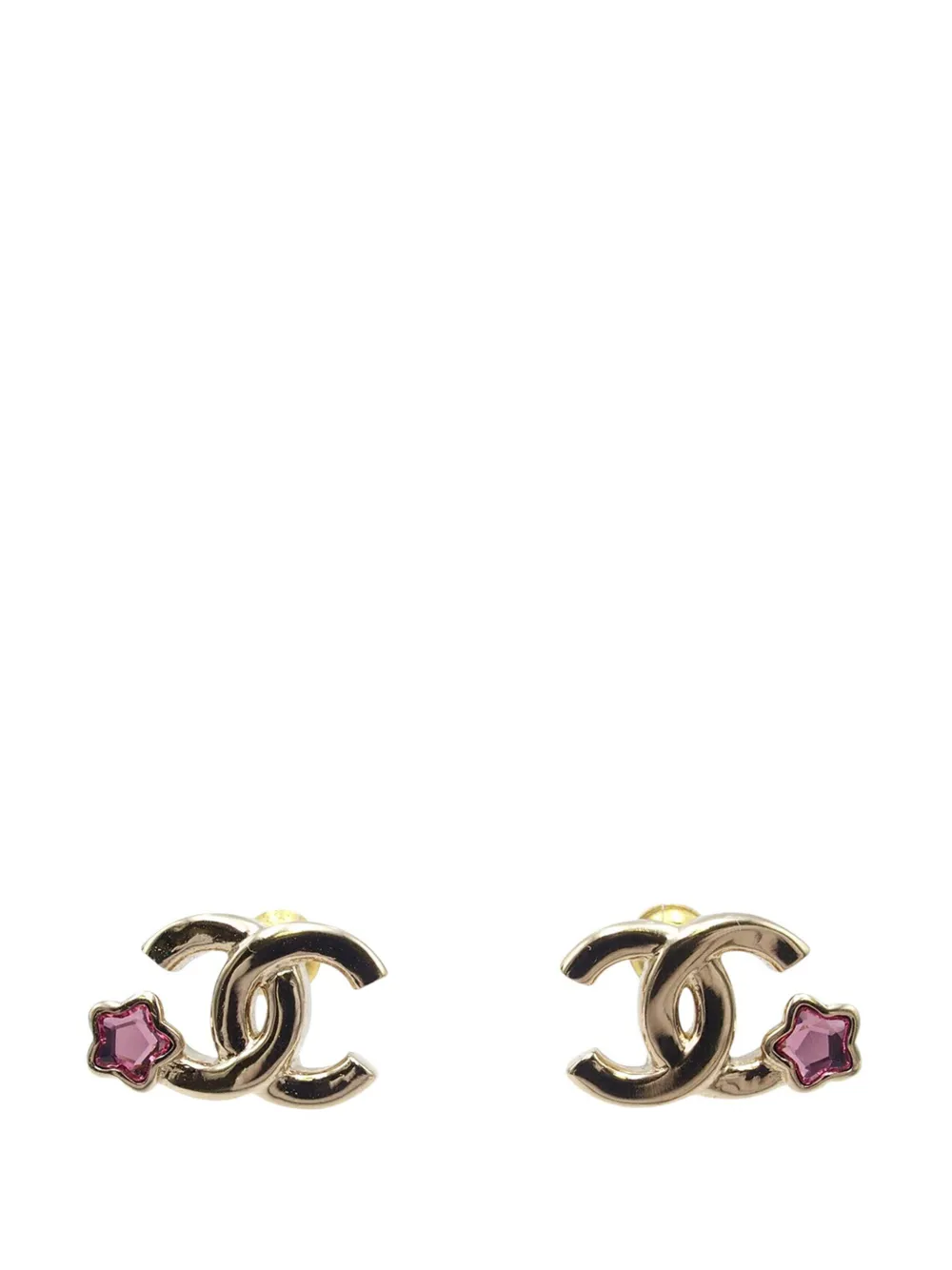 CHANEL Pre-Owned Orecchini CC placcati oro con strass e chiusura a pressione 2025