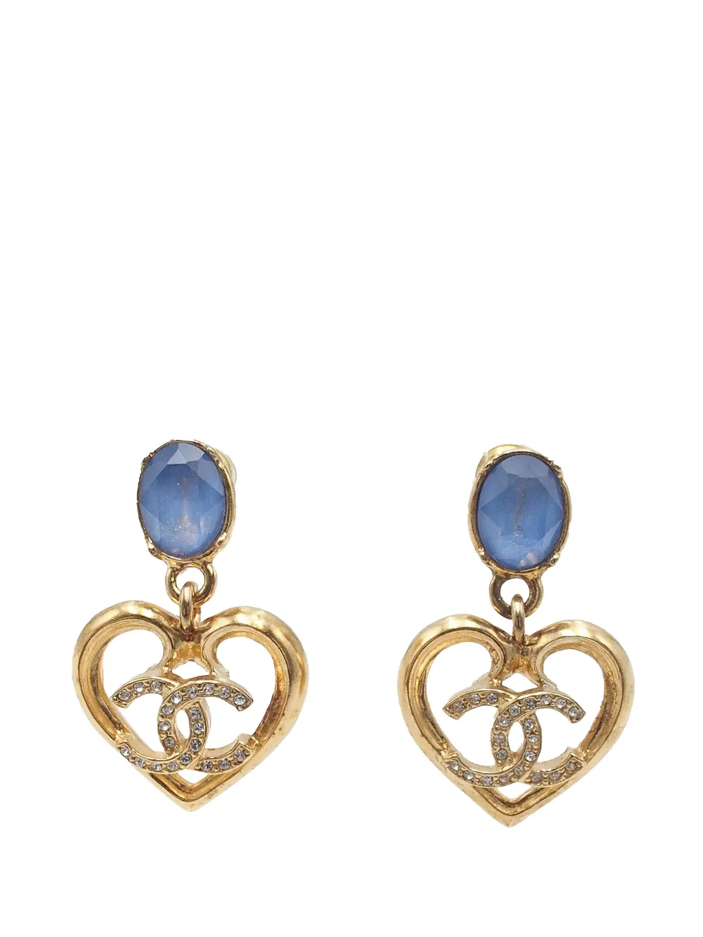 CHANEL Pre-Owned 2023 Gold Plated Crystal Heart Drop Push Back Earrings costume earrings - Blu