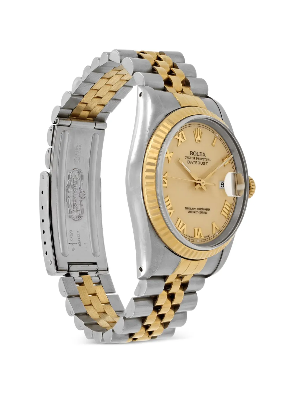 cream stainless steel 36mm datejust watch
